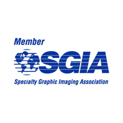 Sgia logo featuring vinyl decals and banners, proudly identifying as a member of sgia.