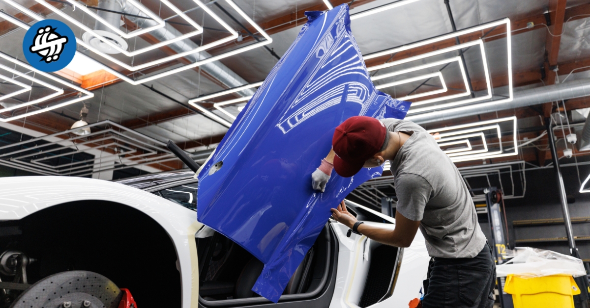 Car wrap installation in Utah shop