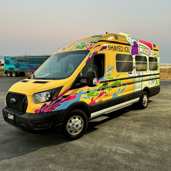 Examples of fleet van wraps, pickup truck wraps, and trailer graphics