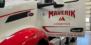 Maverik logistics truck with vinyl decals photo - Spot Graphics and Fleet Graphics in SLC, UT